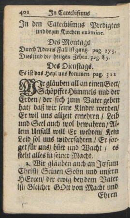 In den Catechismus Predigten und beym Kirchen examine.