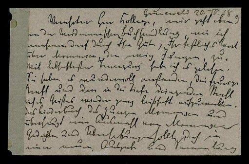 Nr. 9. Brief von Konrad Burdach an Ulrich von Wilamowitz-Moellendorff. Grunewald, 20.4.1918