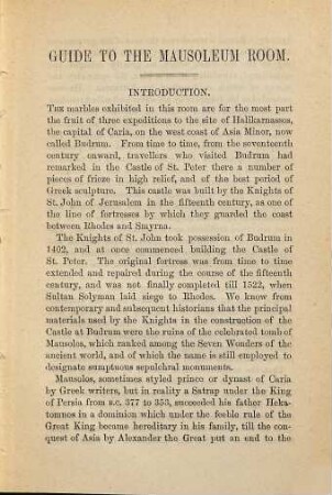 Synopsis of the contents of the British Museum. Department of Greek and Roman Antiquities. Mausoleum Room
