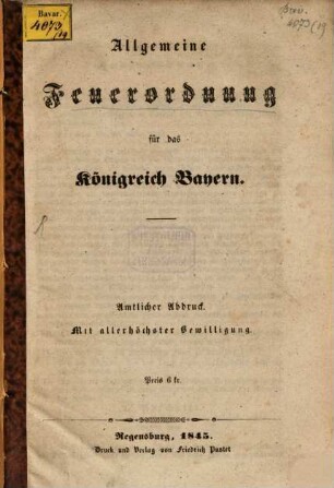 Allgemeine Feuerordnung für das Königreich Bayern