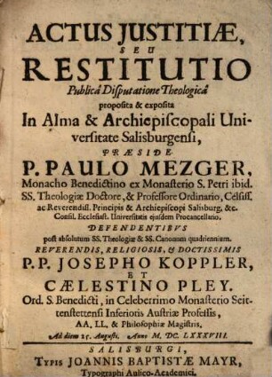 Actus Iustitiae, Seu Restitutio