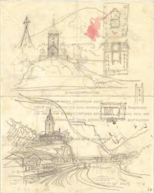 Thiersch, August ; Bad Reichenhall; Hl. Kreuz - Kapelle - Teilgrundrisse, Teilansicht, Perspektive