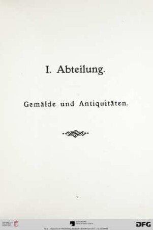 I. Abteilung. Gemälde und Antiquitäten (Nr. 1-1219)