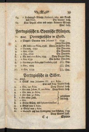 39-42, Portugiesische u. Spanische Müntzen.