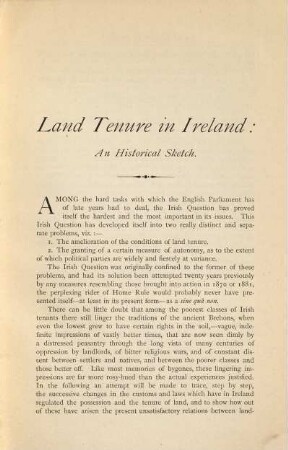 Land Tenure in Ireland : an historical sketch