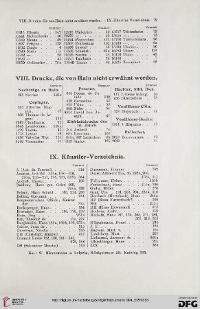 VIII. Drucke, die von Hain nicht erwähnt werden