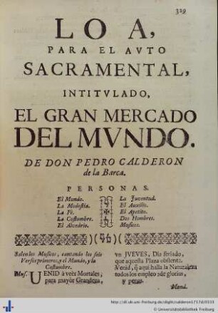 Loa para el Auto Sacramental El Gran Mercado del Mundo.