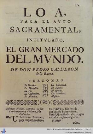 Loa para el Auto Sacramental El Gran Mercado del Mundo.