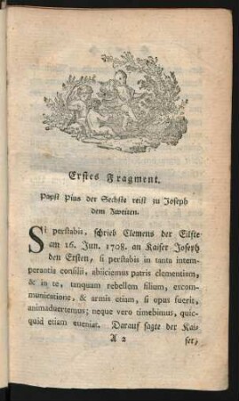 Erstes Fragment. Papst Pius der Sechste reist zu Joseph dem Zweiten
