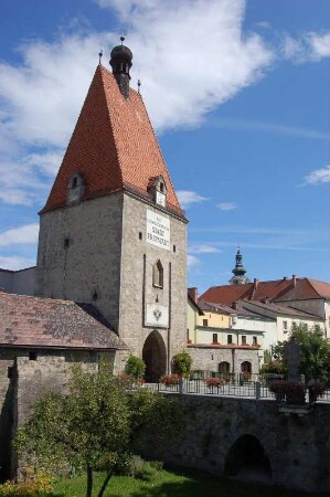 Stadtmauerturm und Altstadt von Freistadt in Oberösterreich, bei Linz