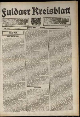 Erste Ausgabe vom Freitag, den 31. Januar 1913.