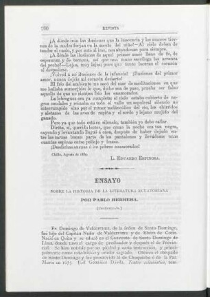 Ensayo sobre la historia de la literatura ecuatoriana. - [Continuación.]