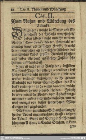 Cap. II. Vom Nutzen und Würckung des Tobacks