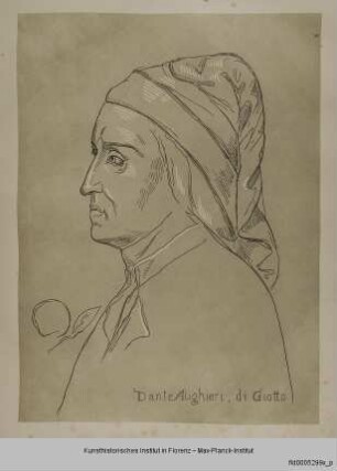 Kopf und Oberkörper des Dante Alighieri (von einer Darstellung in der Magdalenenkapelle im florentinischen Bargello)