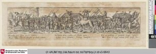 [Der Soldatenmarsch mit dem Tod zu Pferd; Marching Soldiers, in the centre an armoury-car]