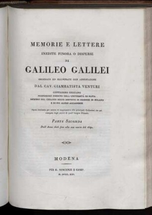 Memorie e Lettere Inedite finora o disperse di Galileo Galilei