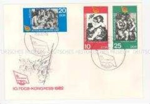 Erstagsbrief mit Sondermarken- und Stempel zum l0. FDGB-Kongress