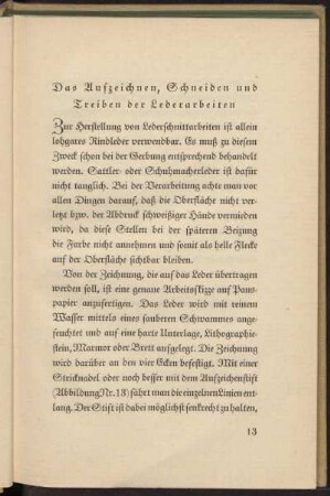 Das Aufzeichnen, Schneiden und Treiben der Lederarbeiten