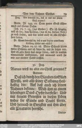 32. Frag. Warum wirst du aber ein Christ genennet?