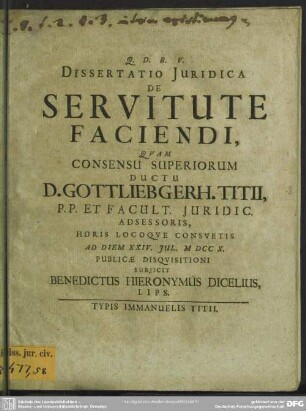 Dissertatio Iuridica De Servitute Faciendi