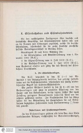 E. Eisenbahnbau und Eisenbahnbetrieb