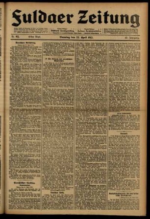 Erste Ausgabe vom Dienstag, den 22. April 1913.