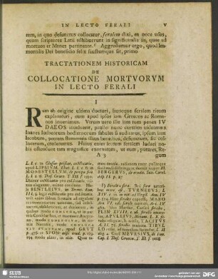 Tractationem Historicam De Collocatione Mortuorum In Lecto Ferali