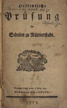 Öffentliche Prüfung der Schulen zu Münnerstadt. 1775