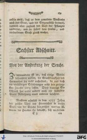 Sechster Abschnitt. Von der Ansteckung der Seuche.