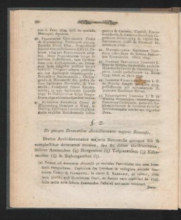 §. 2. De quinque Decanatibus Archidiaconatus maioris Bonnensis.