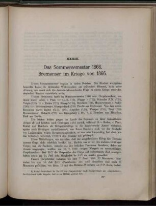 XXXIII. Das Sommersemester 1866. Bremenser im Kriege von 1866