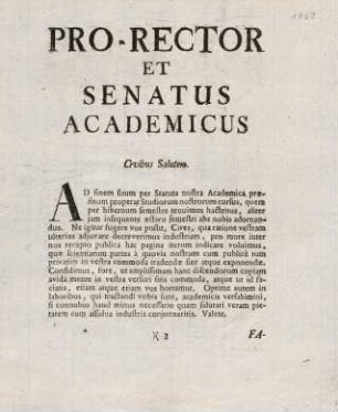 3, Pro-Rector et Senatus Academicus Civibus Salutem.