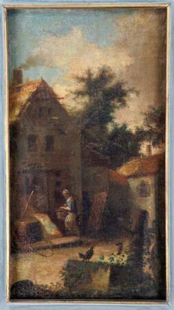 Gehöft mit Brunnen und einer Frau