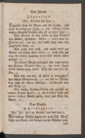 Das Fünfte. Jägerlied. Mel. Bekränzt mit Laub [et]c.