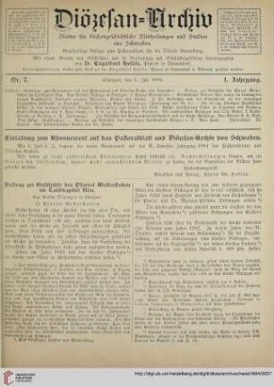 Einladung zum Abonnement auf das Pastoralblatt und Diözesan-Archiv von Schwaben