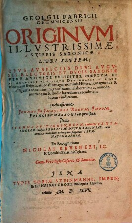 Georgii Fabricii Originum illustrissimae stirpis Saxoniae libri septem