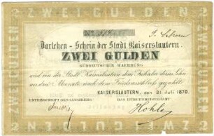 Geldschein / Notgeld, 2 Gulden, 31.7.1870