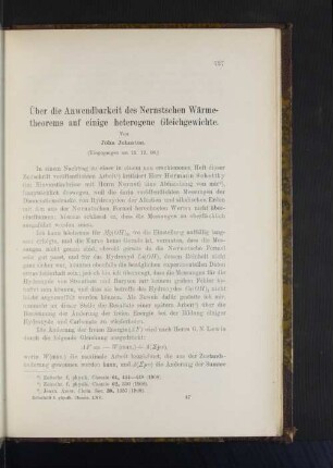 Über die Anwendbarkeit des Nernstschen Wärmetheorems auf einige heterogene Gleichgewichte.