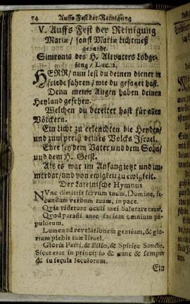 V. Auffs Fest der Reinigung Mariæ.