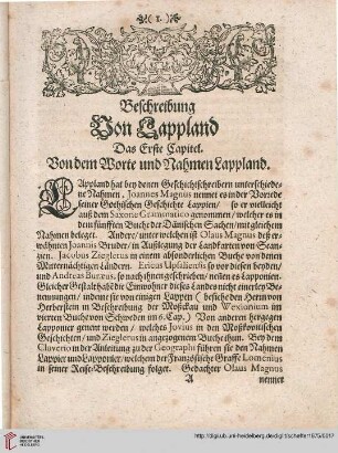 Das erste Capitel: Von dem Worte und Nahmen Lappland