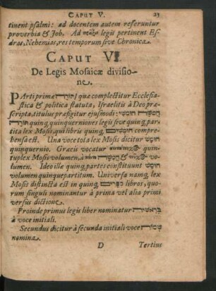 Caput VI. De Legis Mosaicae divisione.