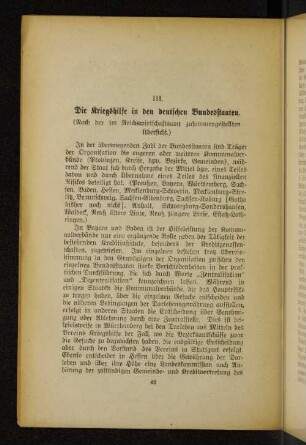III. Die Kriegshilfe in den deutschen Bundesstaaten.