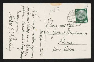 Brief von Rudolf G. Binding an Gerhart Hauptmann und Margarete Hauptmann
