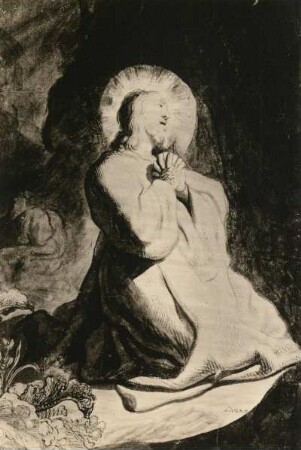 Betender Christus : Betender Christus. Pinselzeichnung (vor 1674; J. Lievens)