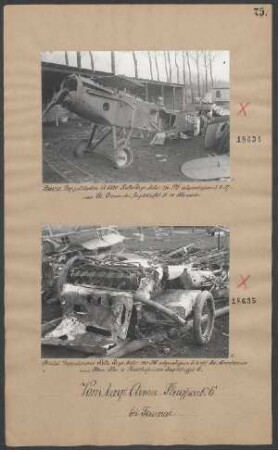"Bristol"-Doppeldecker, "Rolls Royce"-Motor, 260 PS, abgeschossen bei Mancheranis (?) von Rittmeister Freiherr v. Richthofen der Jagdstaffel 11