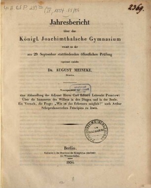 Jahresbericht über das Königl. Joachimsthalsche Gymnasium : für das Schuljahr ..., 1854
