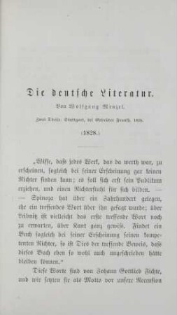 Die deutsche Literatur. Von Wolfgang Menzel
