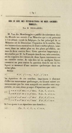 Sur le lieu des intersections de deux courbes mobiles.