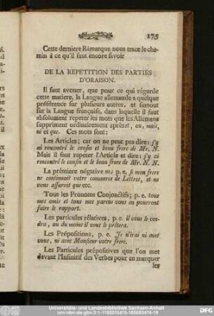 De La Repetition Des Parties D' Oraison.