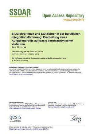 Stützlehrerinnen und Stützlehrer in der beruflichen Integrationsförderung: Erarbeitung eines Aufgabenprofils auf Basis berufsanalytischer Verfahren